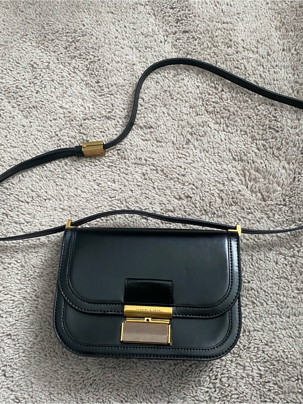 Charles & Keith Black Crossbody Bag with Gold Hardware